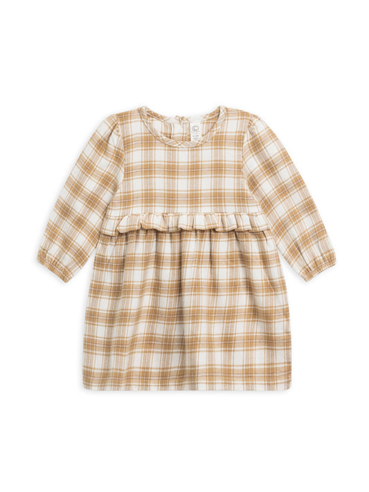 Flannel Ruffle Dress - Latte Plaid