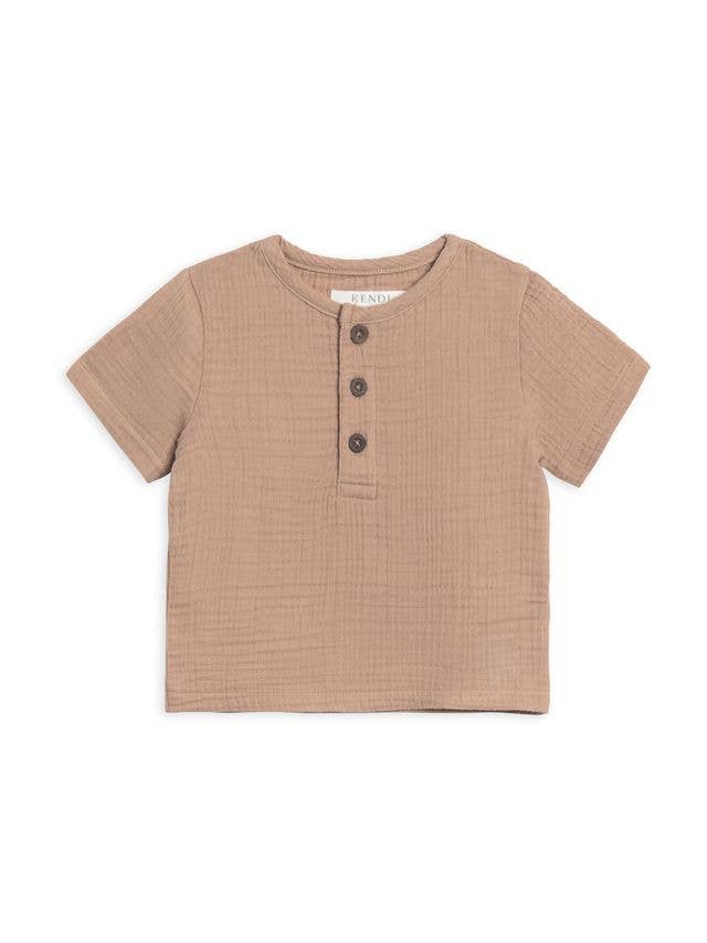 Organic Muslin Henley - Truffle